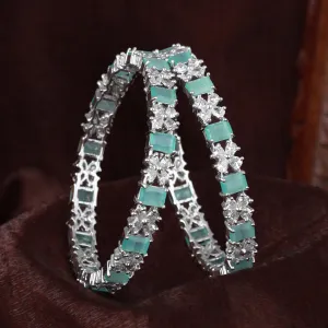 Estele Rhodium Plated Gleaming Mint Green American Diamond Bangles| Available in 2:4, 2:6, & 2:8 Sizes|Dazzling Touch of Elegance for Women