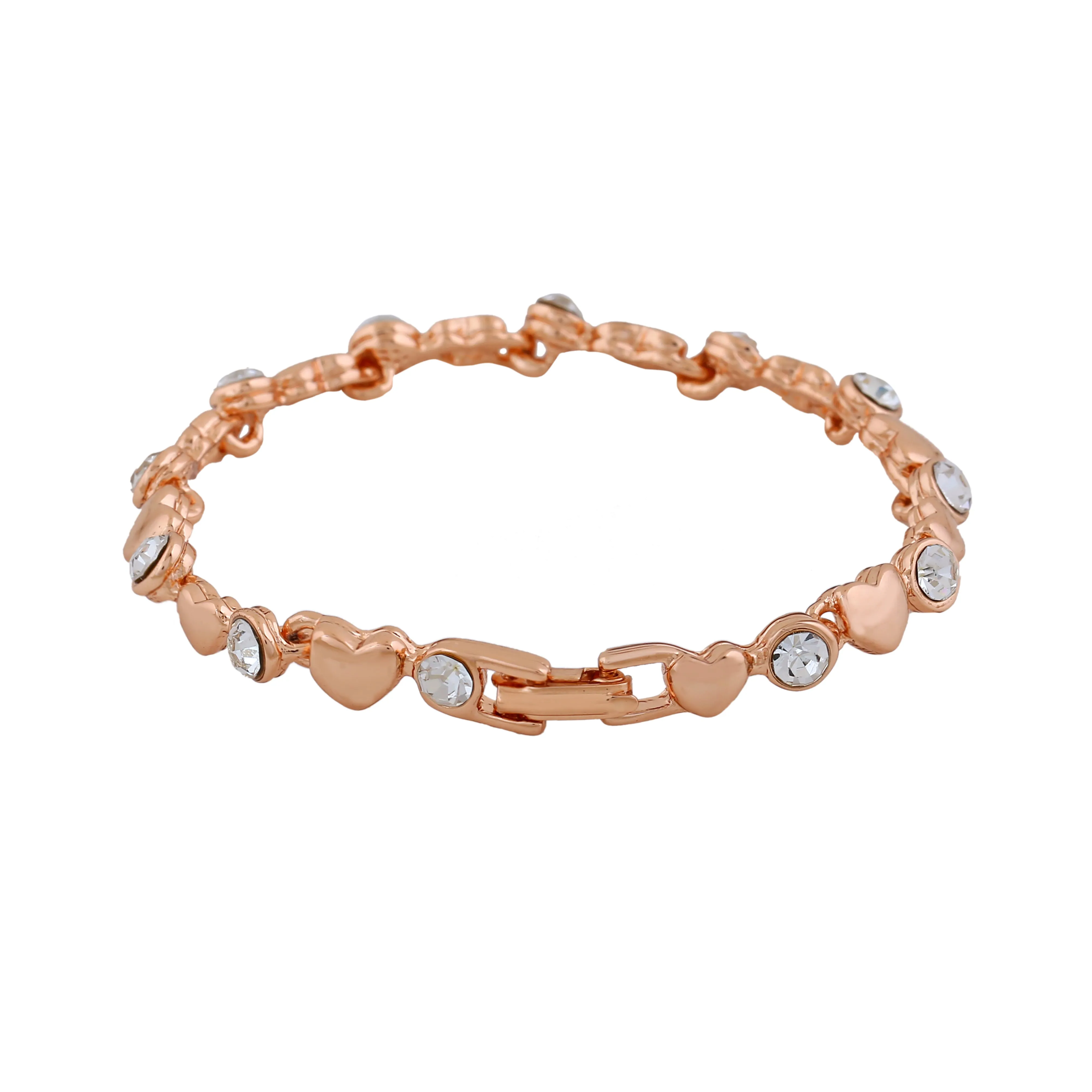 Estele Rose Gold Plated Heart Shaped Bracelet with Crystals for Women