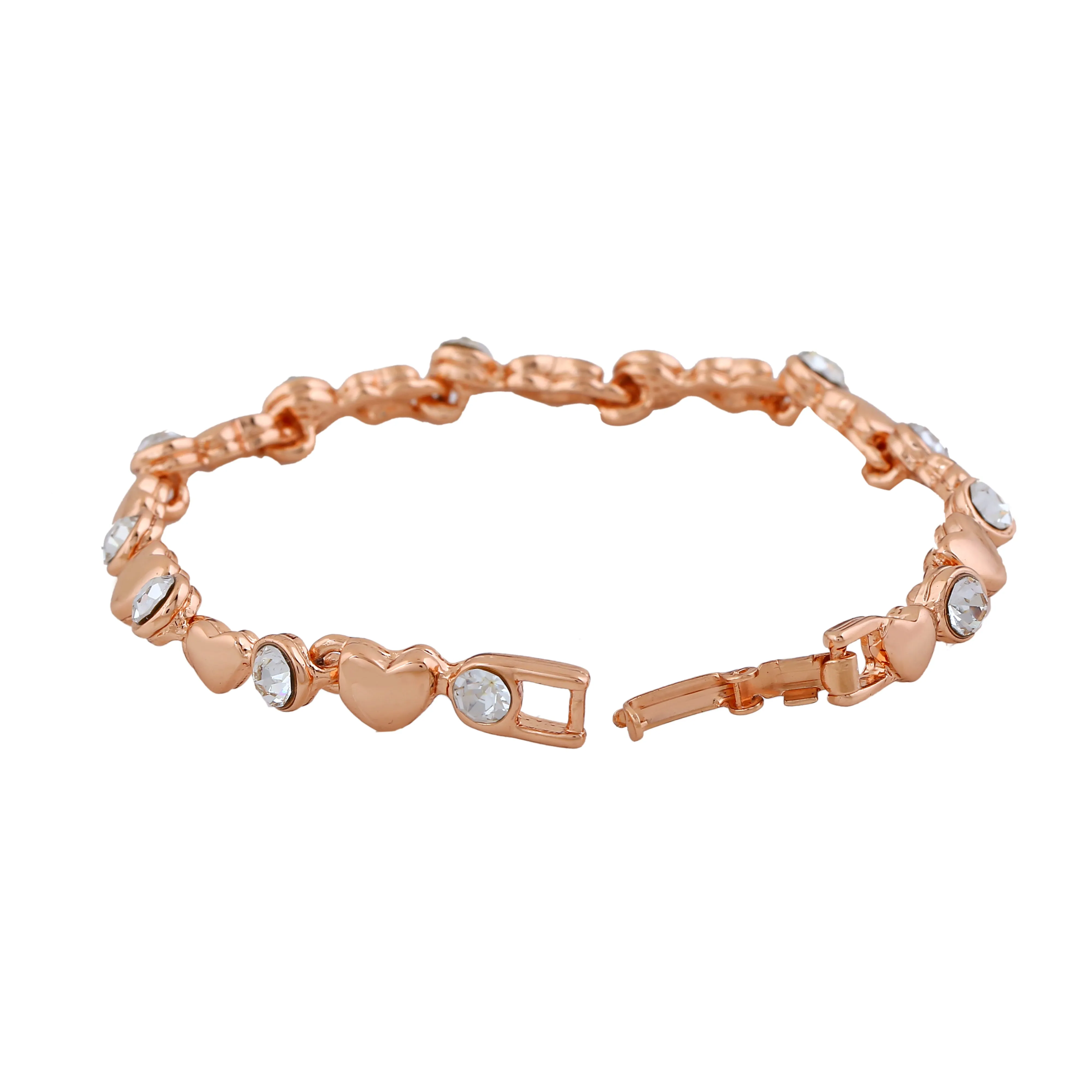 Estele Rose Gold Plated Heart Shaped Bracelet with Crystals for Women