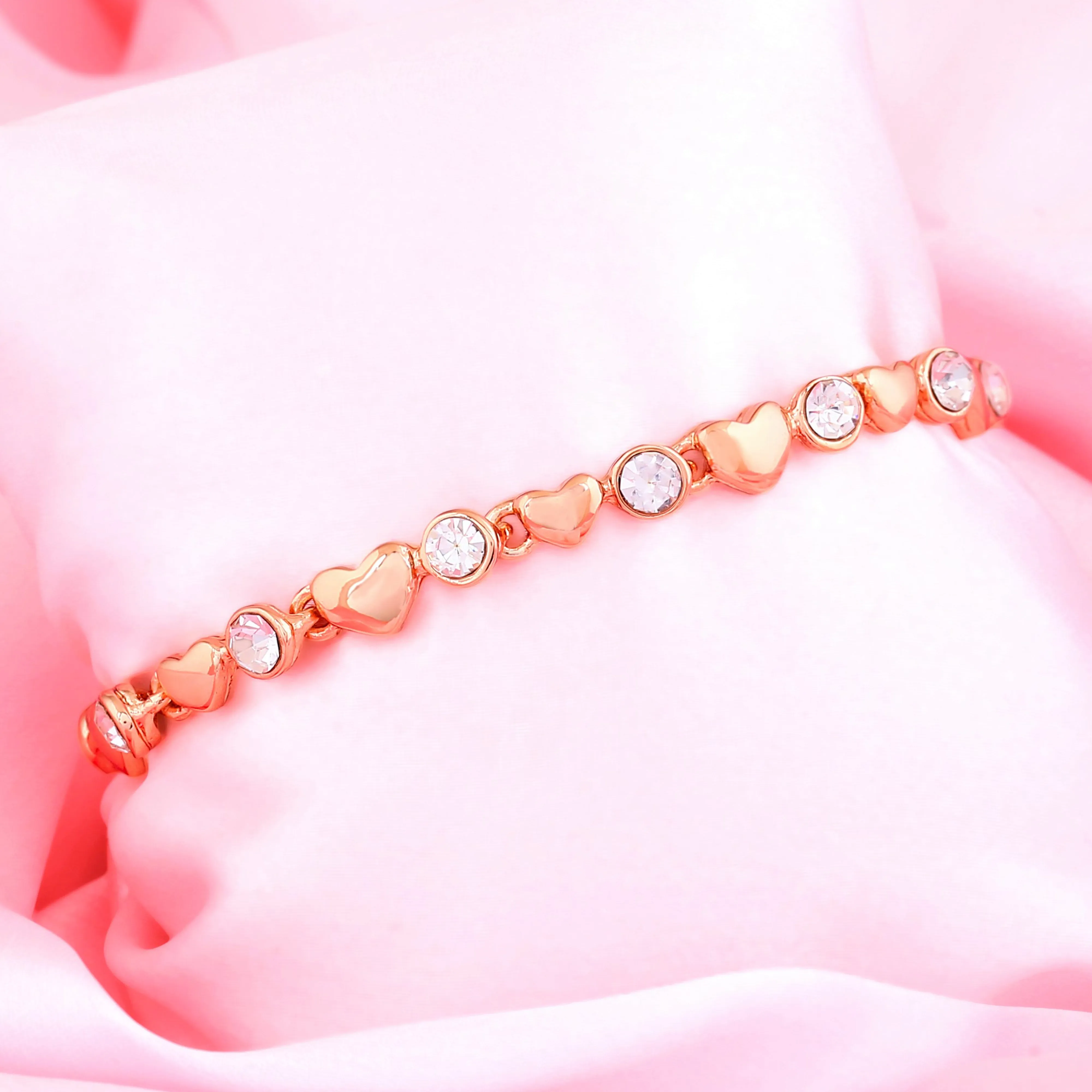 Estele Rose Gold Plated Heart Shaped Bracelet with Crystals for Women