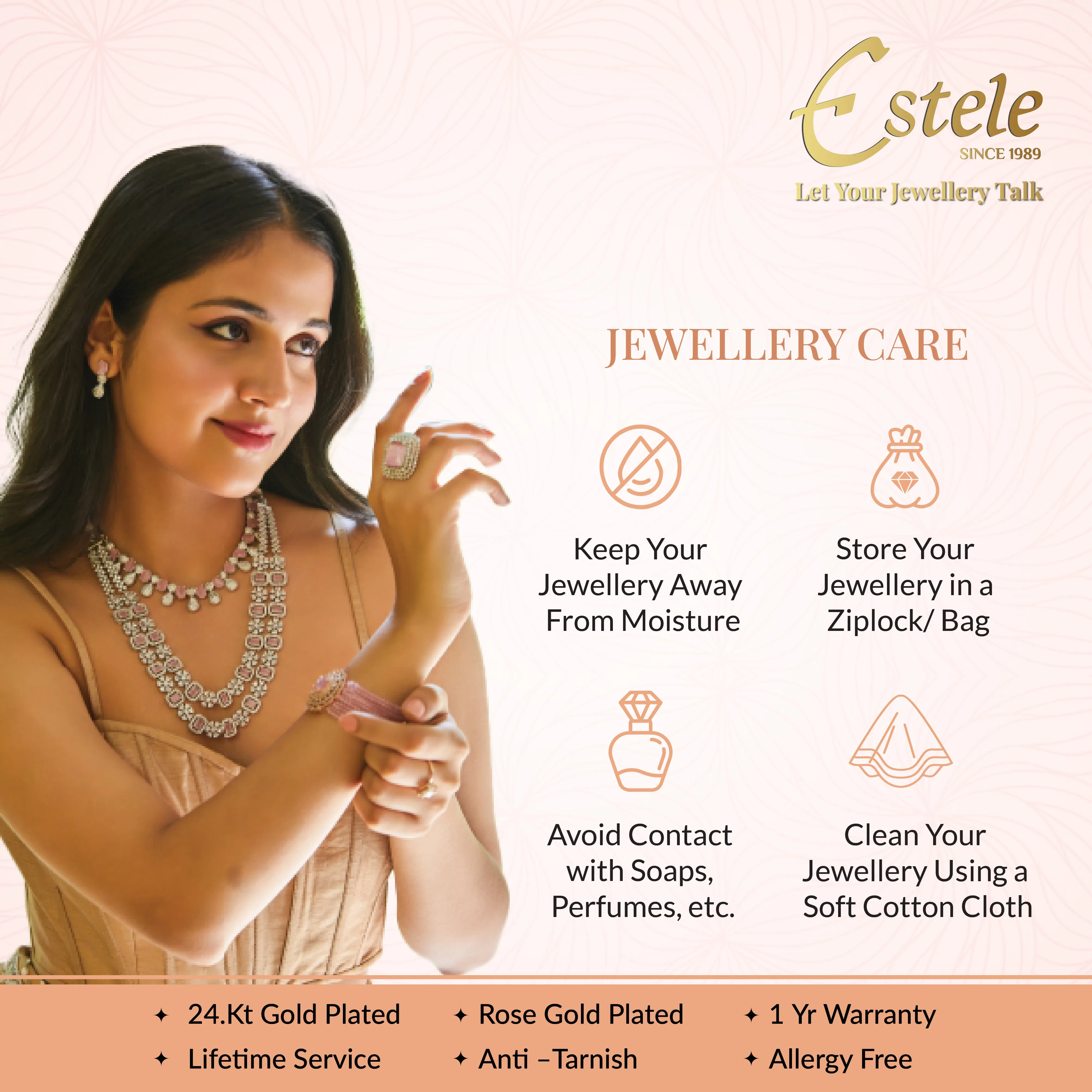 Estele Rosegold Plated Flower-Inspired Green Beaded Adjustable Varya Bracelet|An Elegant Wristwear for Fashionable Women