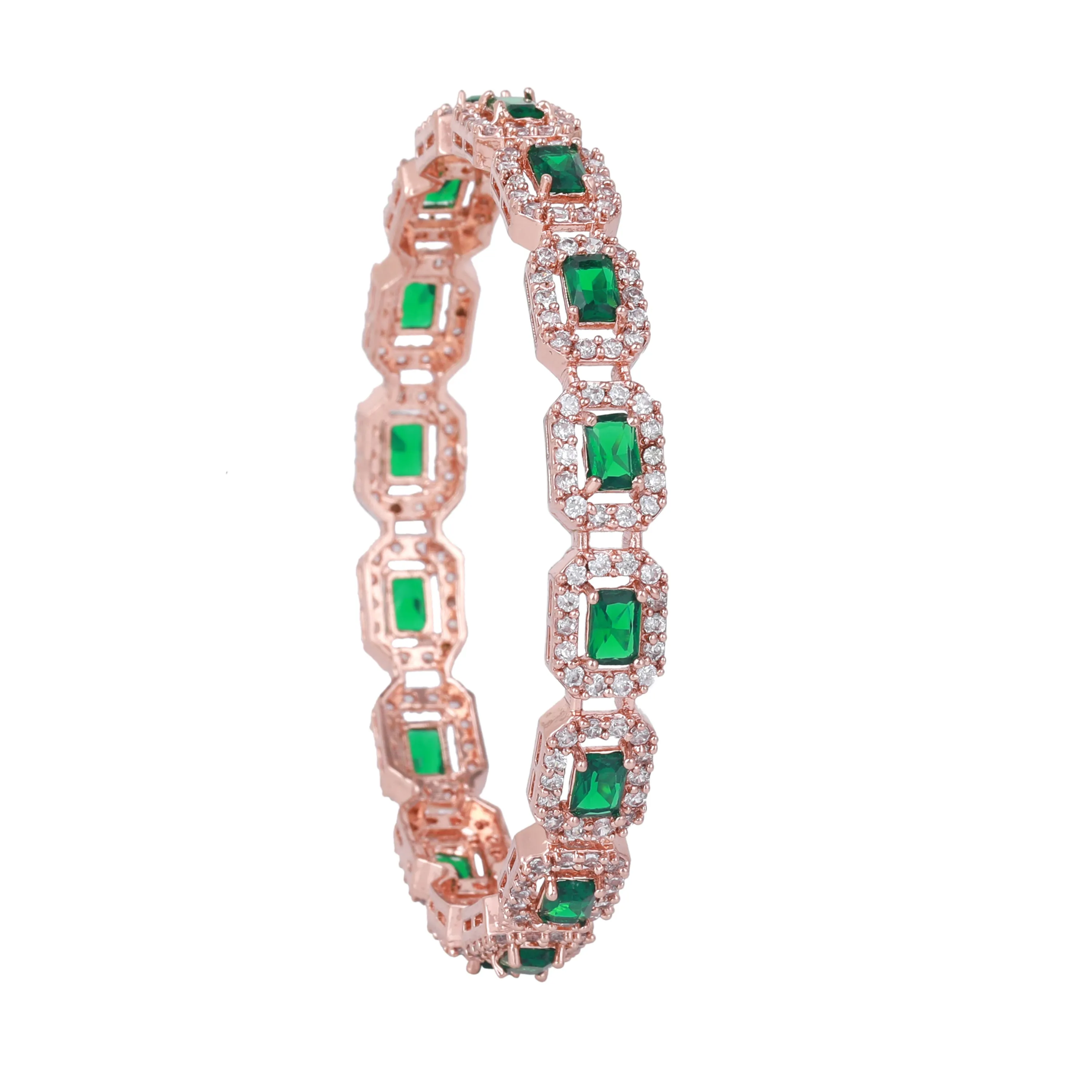 Estele Rosegold Plated Marvelous Green American Diamond Bangles | Available Sizes 2:4, 2:6, & 2:8| A Unique Statement of Style & Grace