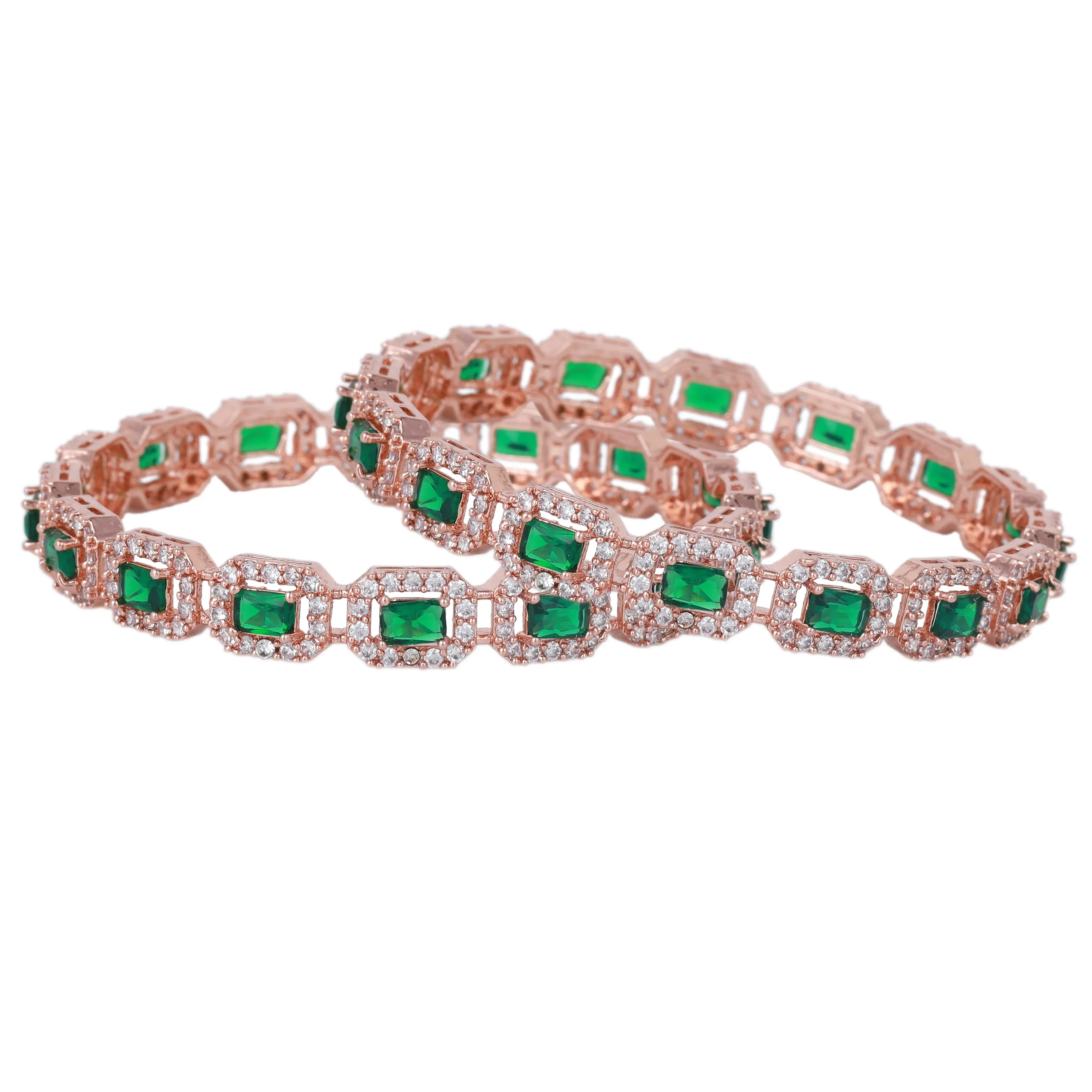 Estele Rosegold Plated Marvelous Green American Diamond Bangles | Available Sizes 2:4, 2:6, & 2:8| A Unique Statement of Style & Grace