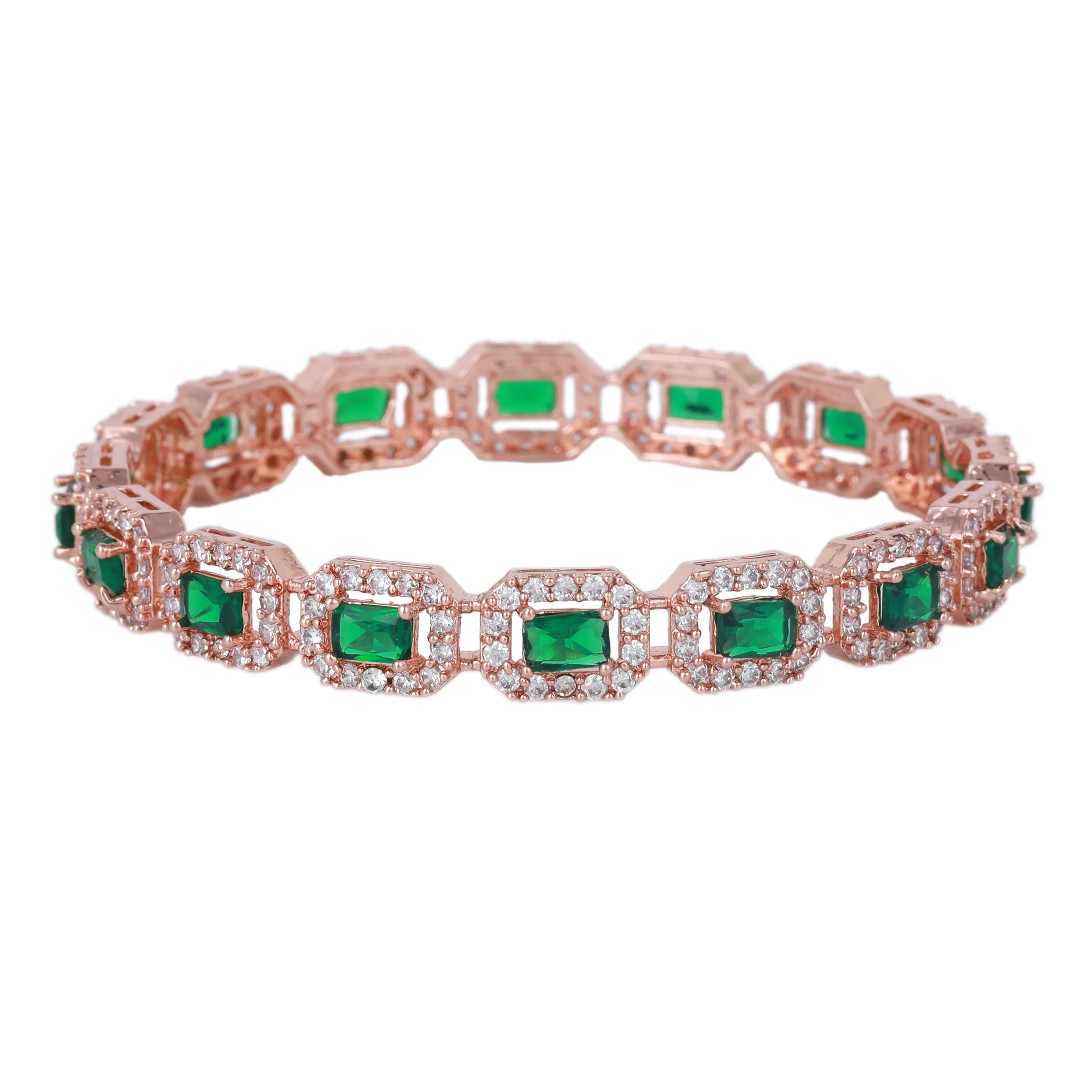 Estele Rosegold Plated Marvelous Green American Diamond Bangles | Available Sizes 2:4, 2:6, & 2:8| A Unique Statement of Style & Grace