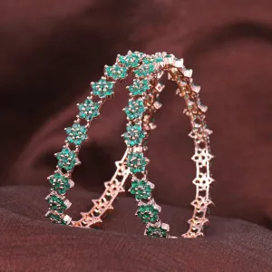 Estele Rosegold Plated Stunning Floral Motif Green American Diamond Bangles|Available in 2:4, 2:6, & 2:8 Sizes |A Sparkling Choice for Womens Classic Look