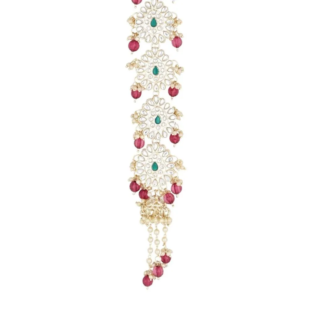 Etnico Gold Plated Traditional White Kundan & Pearl Paranda/Hair Braid Pin Choti For Bridal Perfect for Wedding (T2174WiG)