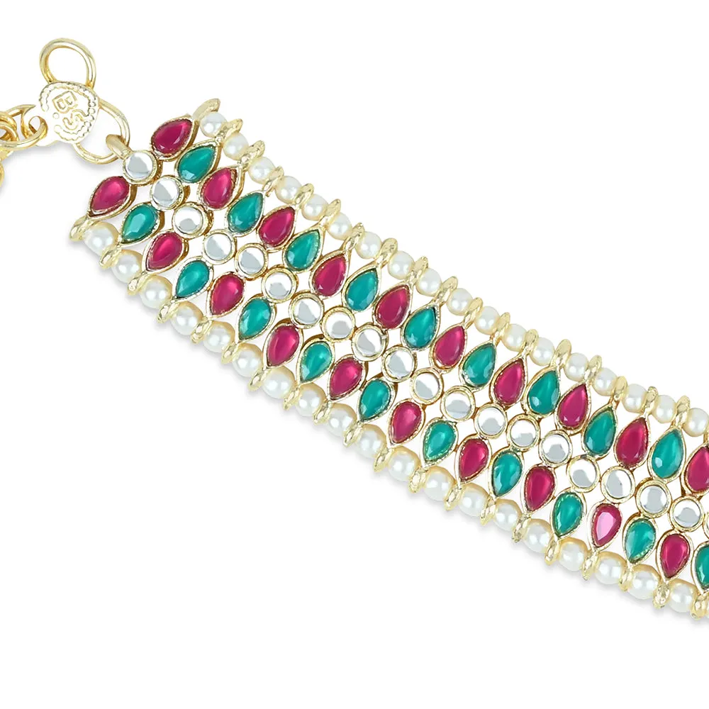 Etnico Traditional Alloy Gold Plated Kundan Pearl Payal Anklet for Women (A046QG)