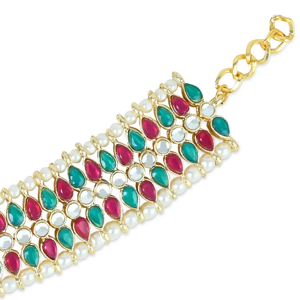 Etnico Traditional Alloy Gold Plated Kundan Pearl Payal Anklet for Women (A046QG)