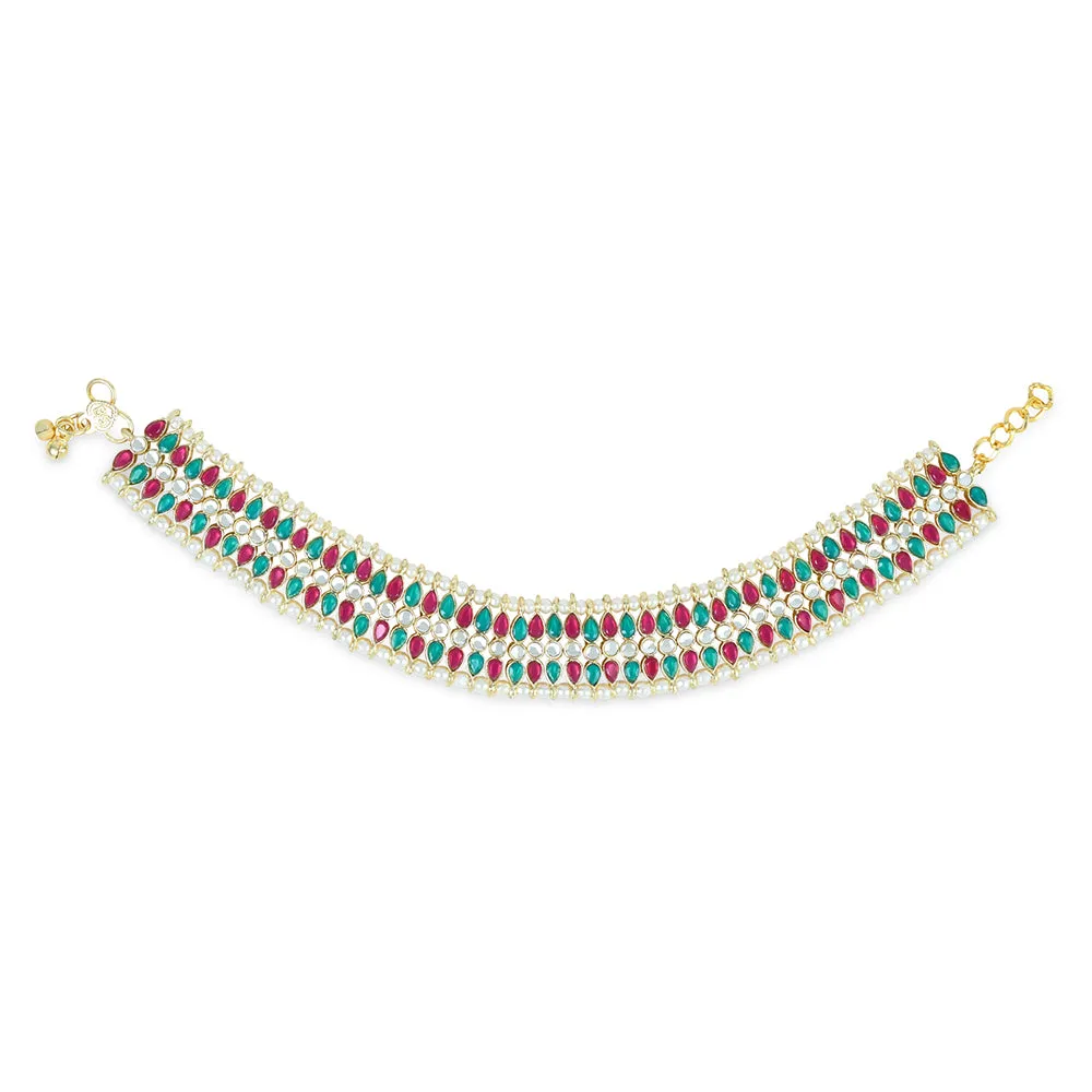 Etnico Traditional Alloy Gold Plated Kundan Pearl Payal Anklet for Women (A046QG)