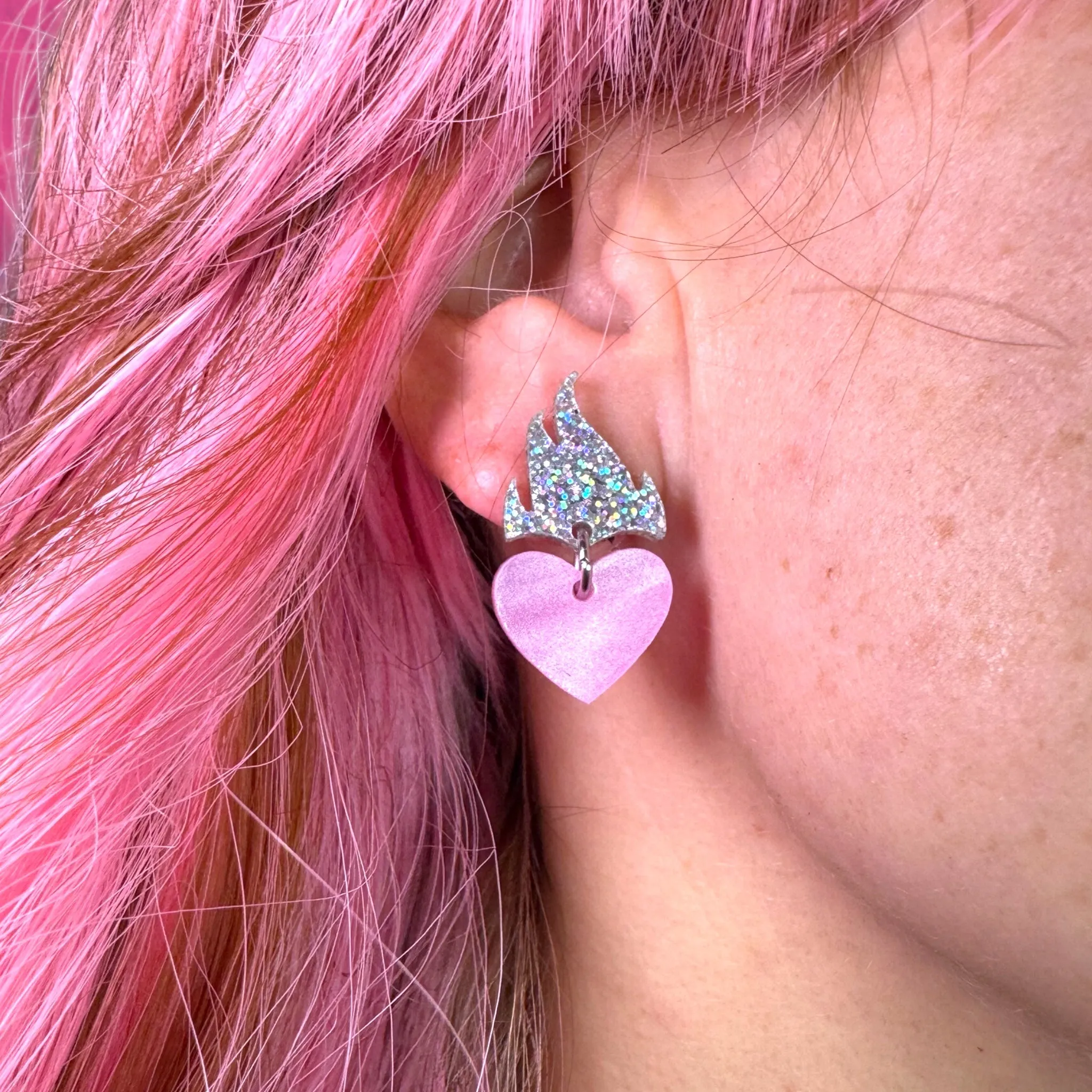 Feeling a Little Heart Burn Earrings in Dreamy Pink