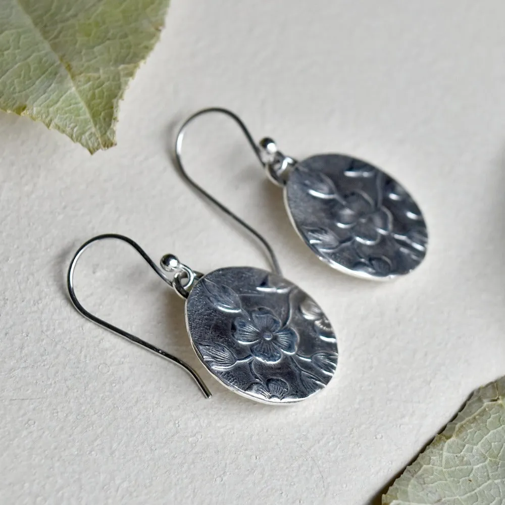 'Floral' Die Struck Silver Earrings