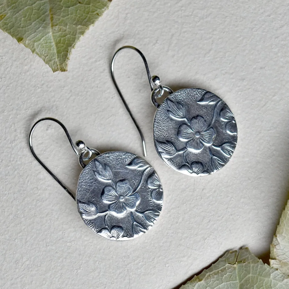 'Floral' Die Struck Silver Earrings