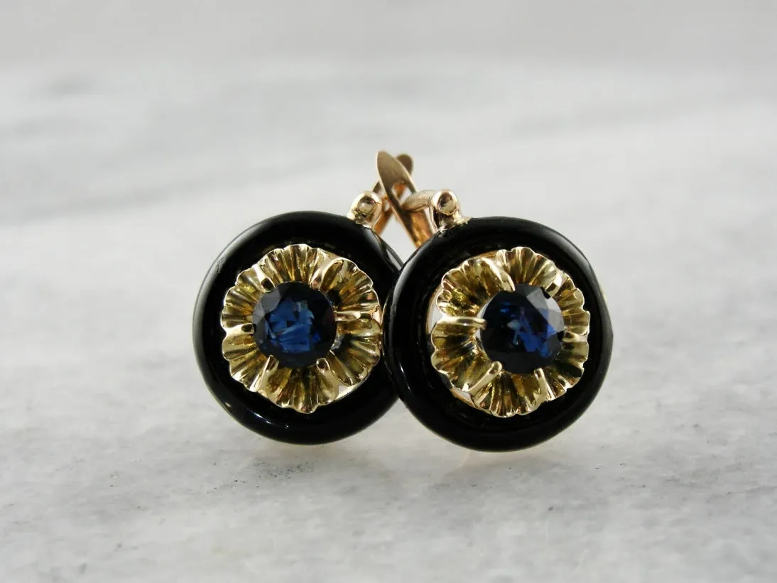 Floral Sapphire Gold Drop Earrings