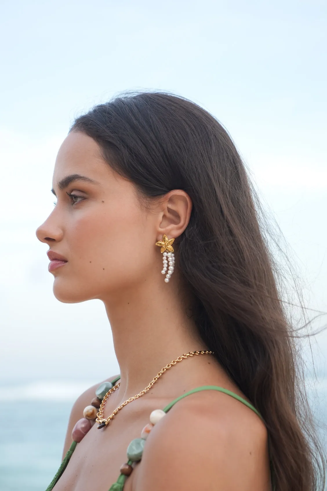 Flower Pearl Drop Earrings