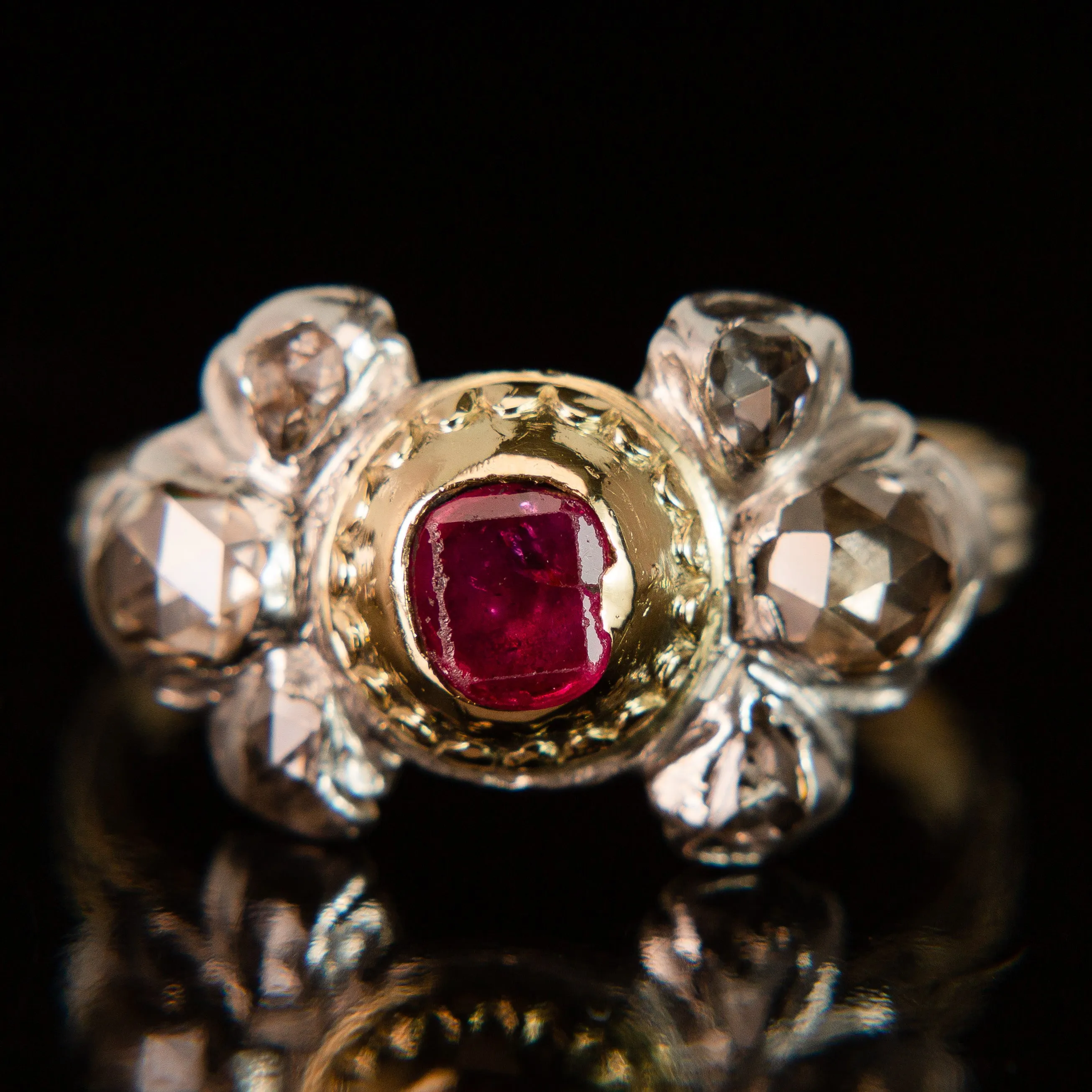 Georgian Table-Cut Ruby   Rose Cut Diamond Ring