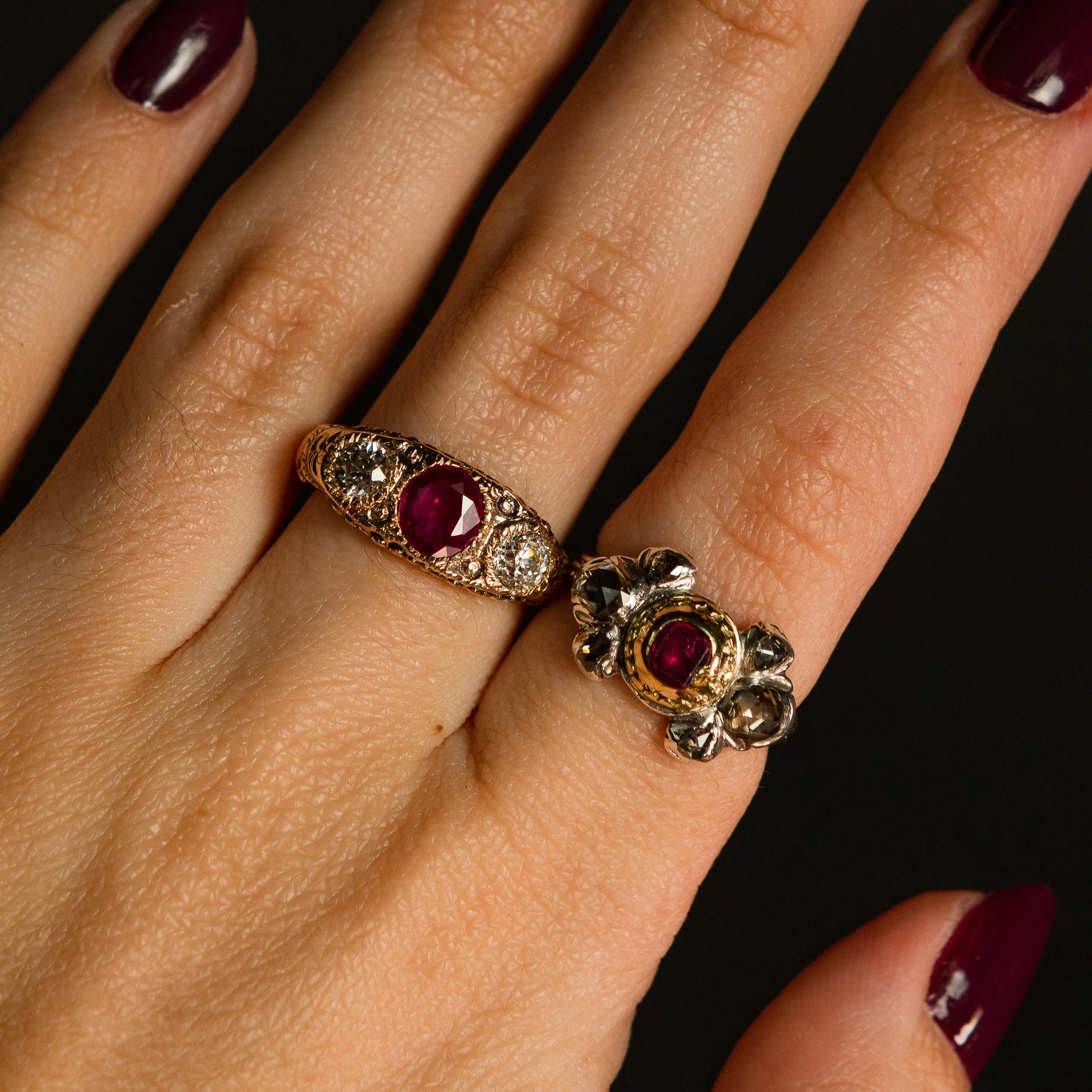 Georgian Table-Cut Ruby   Rose Cut Diamond Ring