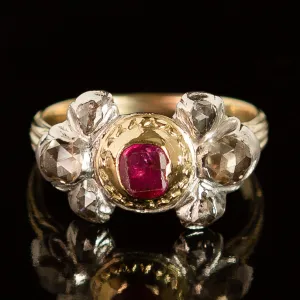 Georgian Table-Cut Ruby   Rose Cut Diamond Ring
