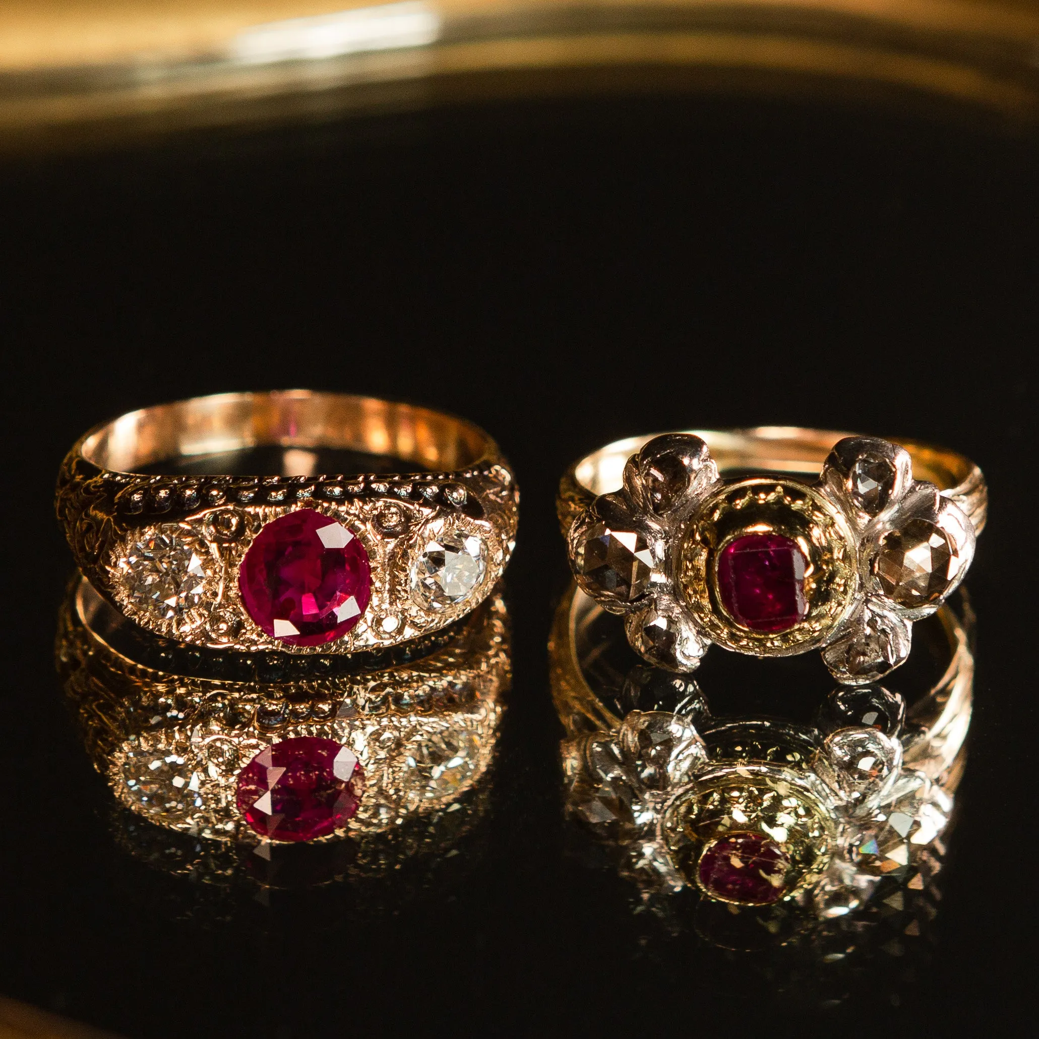 Georgian Table-Cut Ruby   Rose Cut Diamond Ring