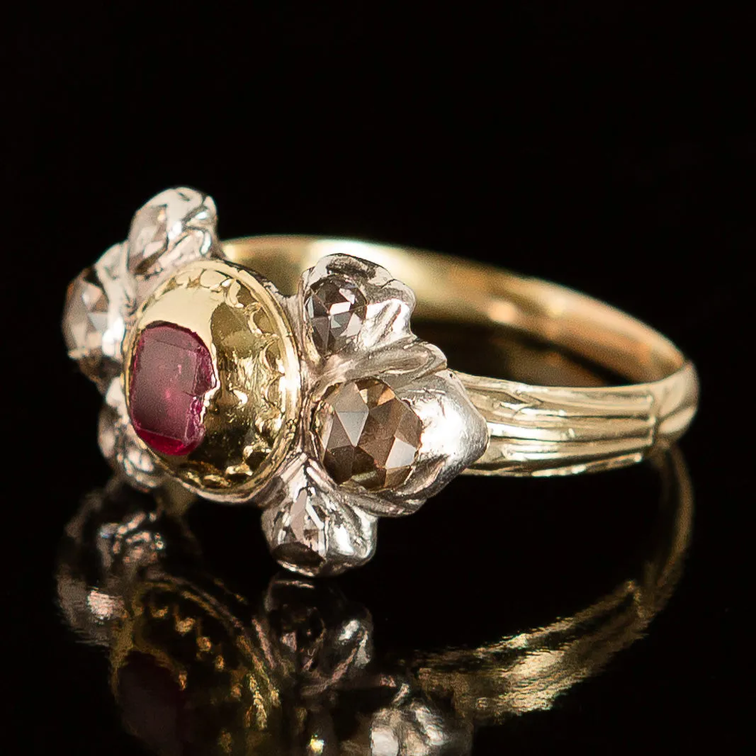 Georgian Table-Cut Ruby   Rose Cut Diamond Ring