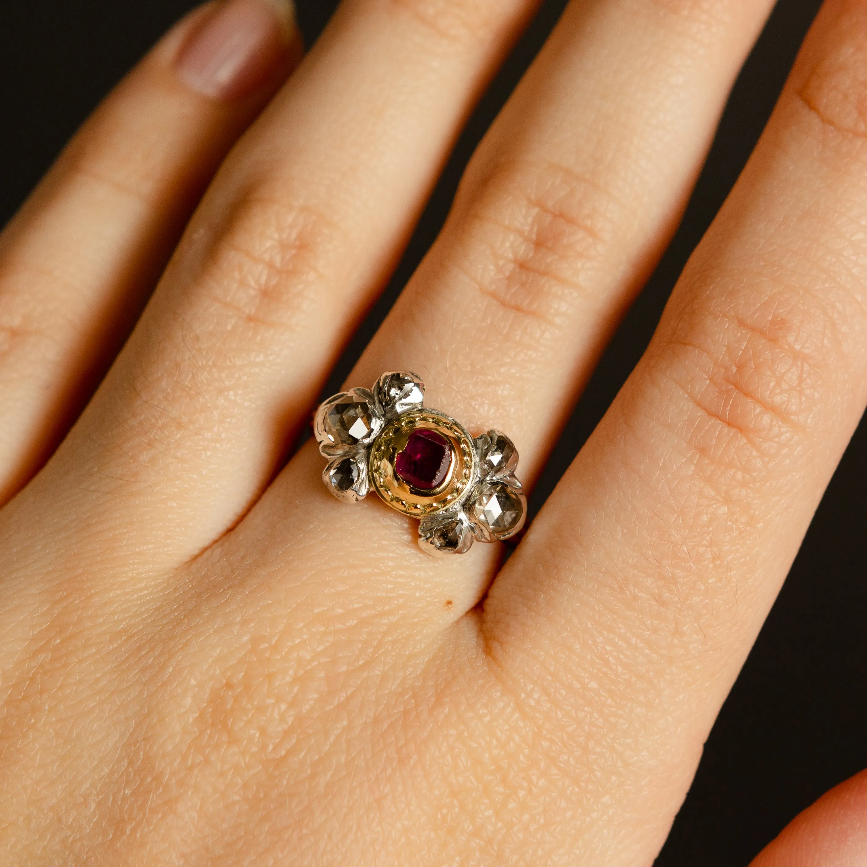 Georgian Table-Cut Ruby   Rose Cut Diamond Ring