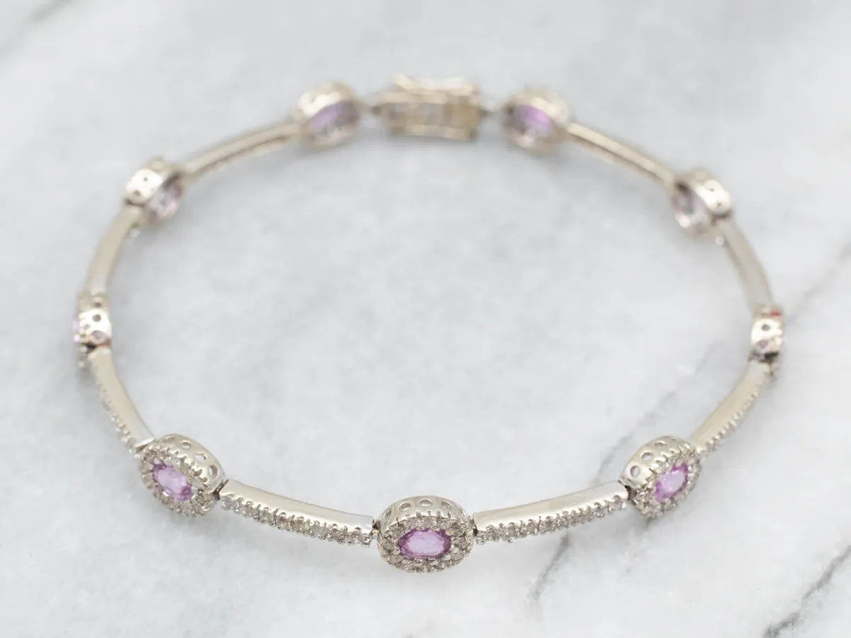 Glowing White Gold Pink Sapphire and Diamond Bracelet