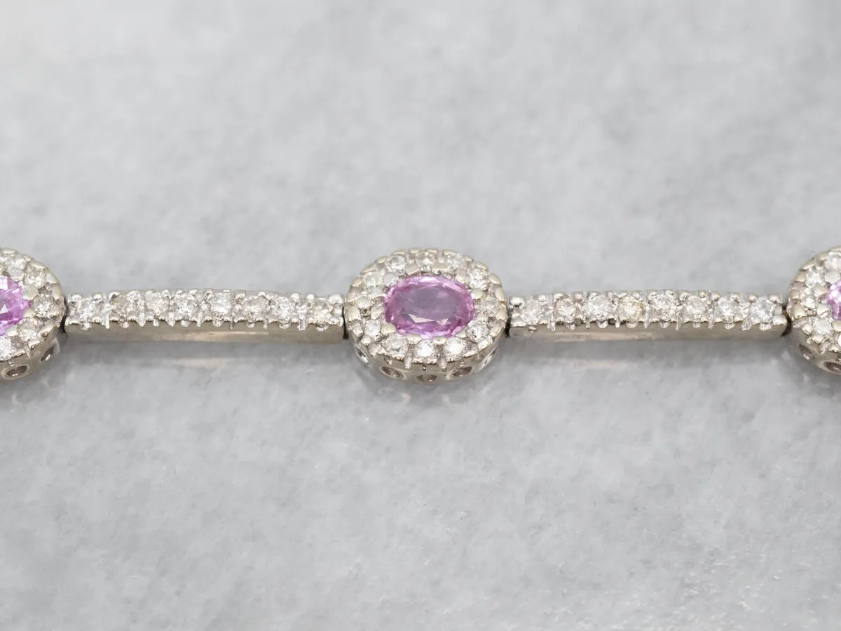 Glowing White Gold Pink Sapphire and Diamond Bracelet