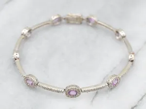 Glowing White Gold Pink Sapphire and Diamond Bracelet