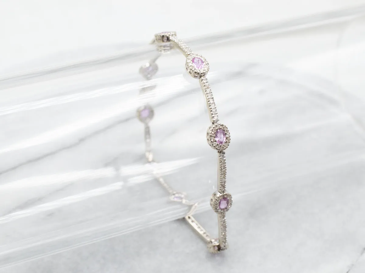 Glowing White Gold Pink Sapphire and Diamond Bracelet