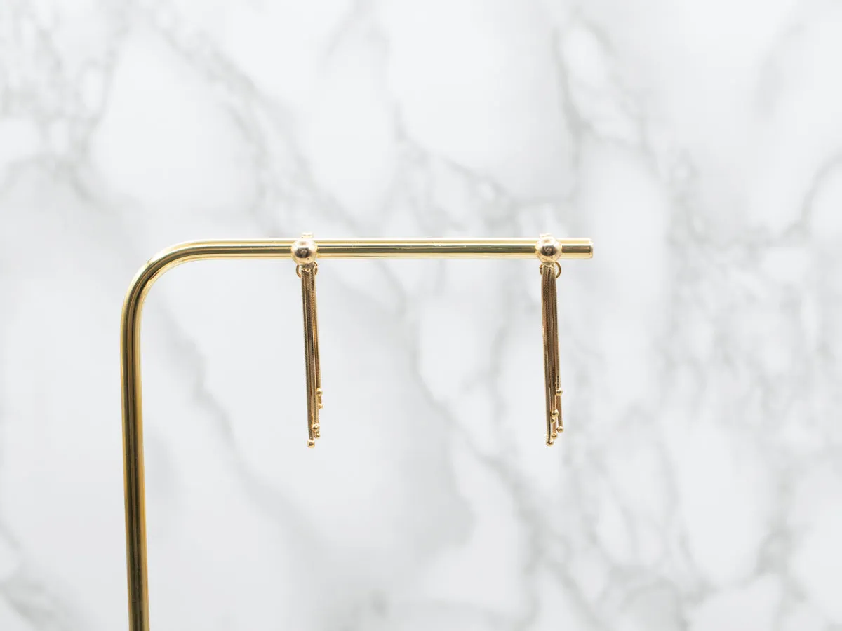 Gold Ball and Tassel Drop Earrings