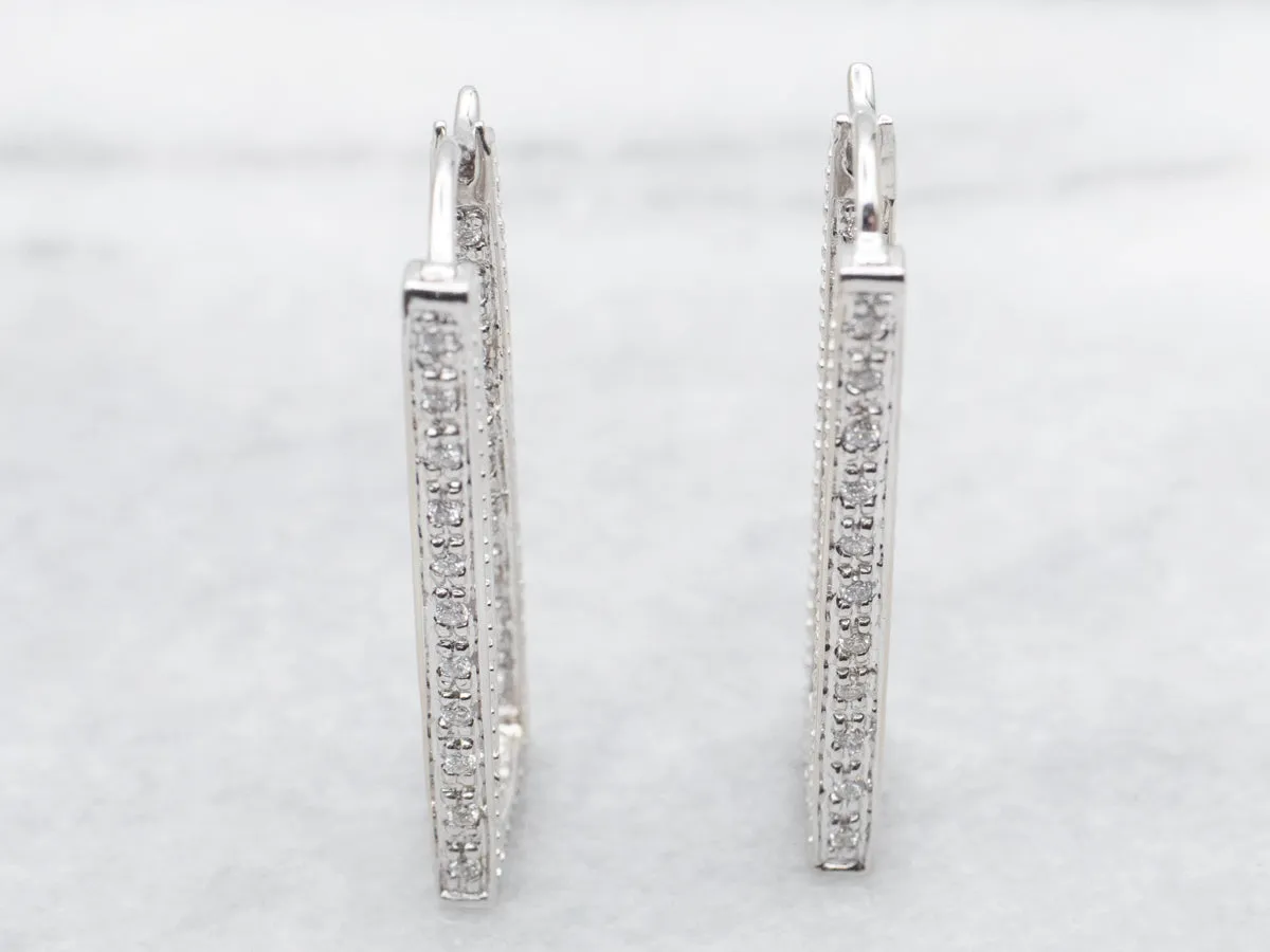 Gold Bar Diamond Hoop Earrings