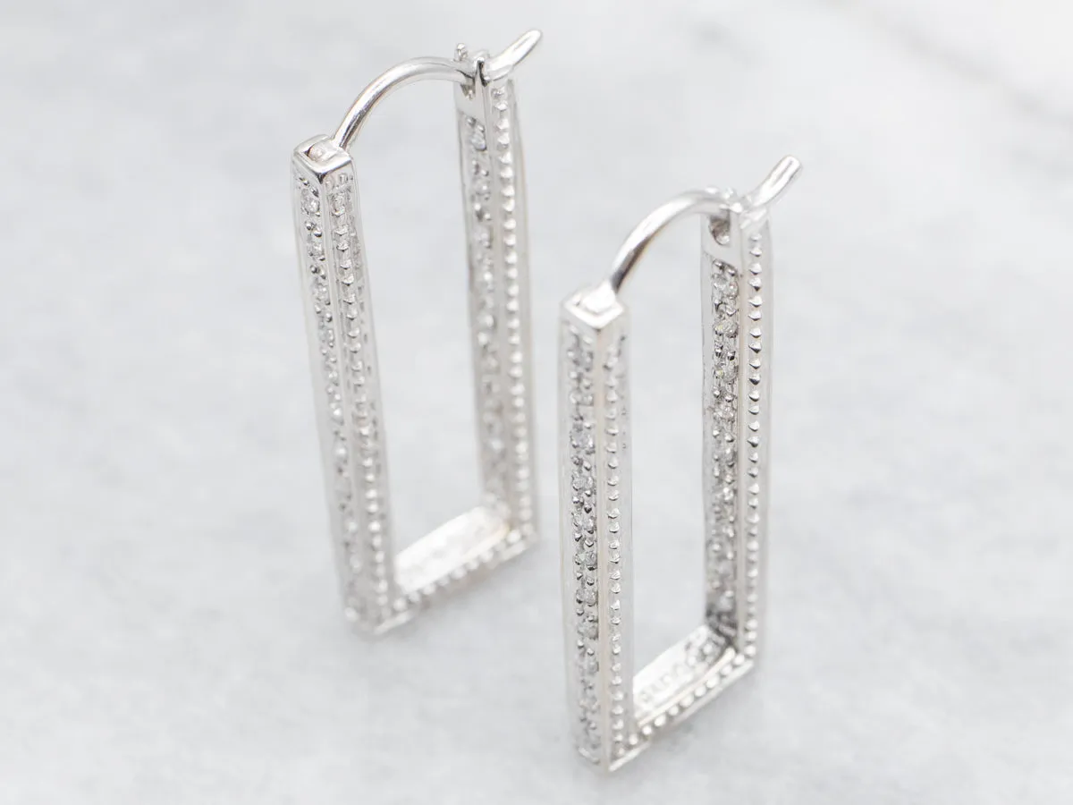 Gold Bar Diamond Hoop Earrings