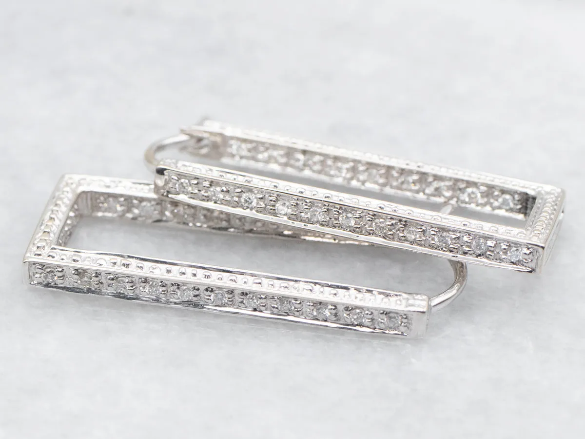Gold Bar Diamond Hoop Earrings