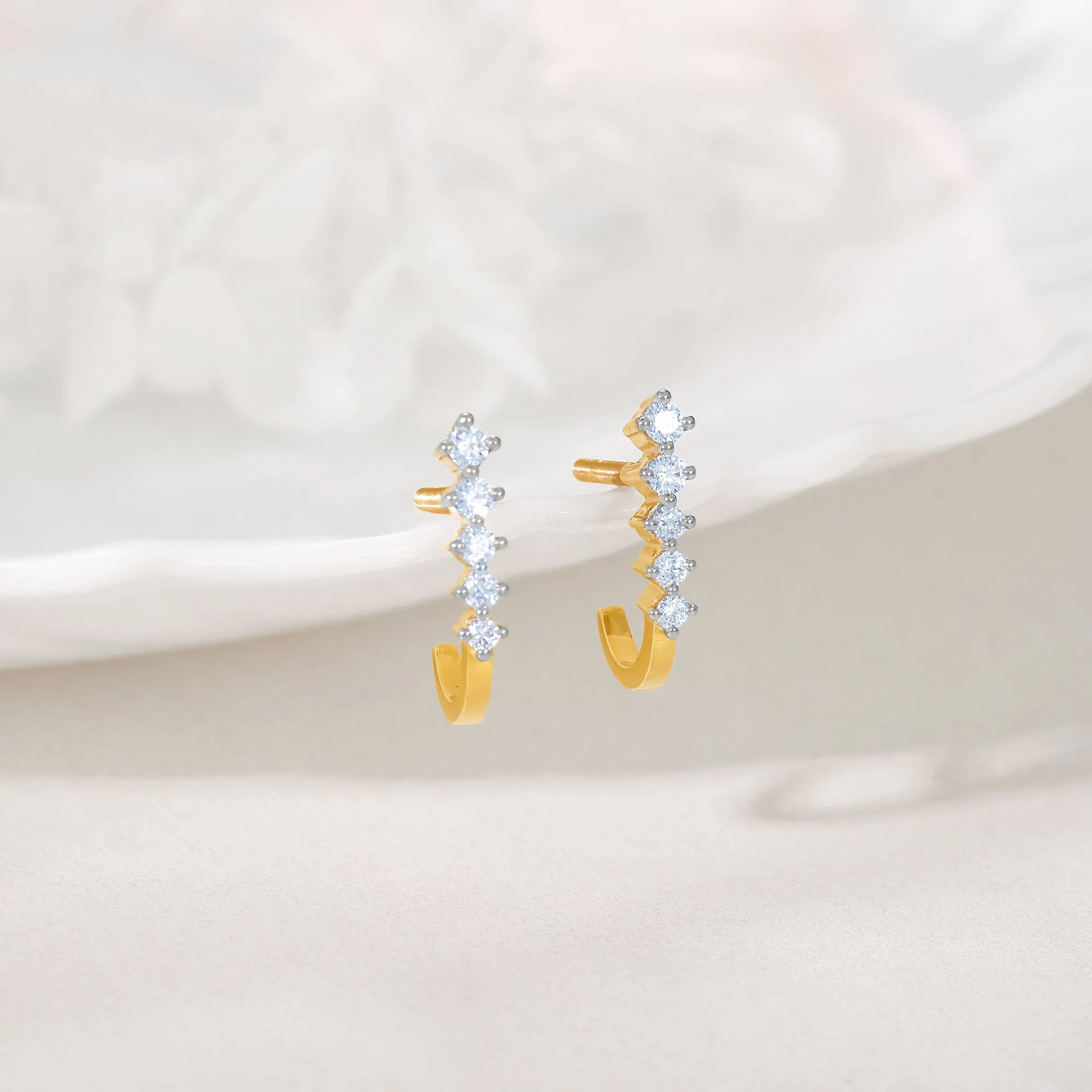 Gold Classic Diamond J Hoop Earrings