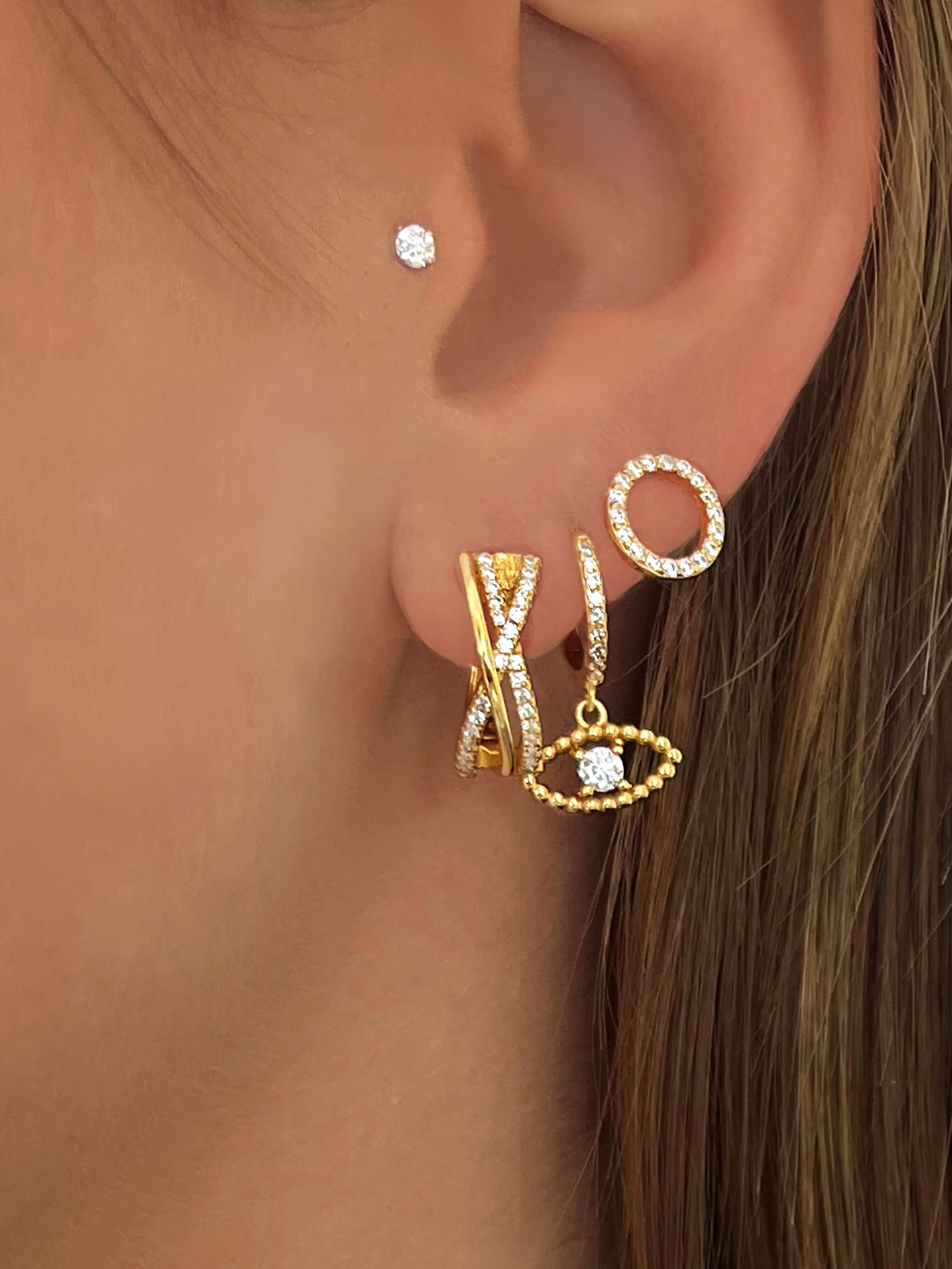 Gold-plated earrings 18k yellow gold assembled with zirconium oxide