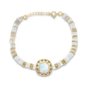 Gold-plated pearl bracelet 18k yellow gold assembled with moonstone and black spinel