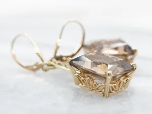 Gold Smoky Quartz Drop Earrings