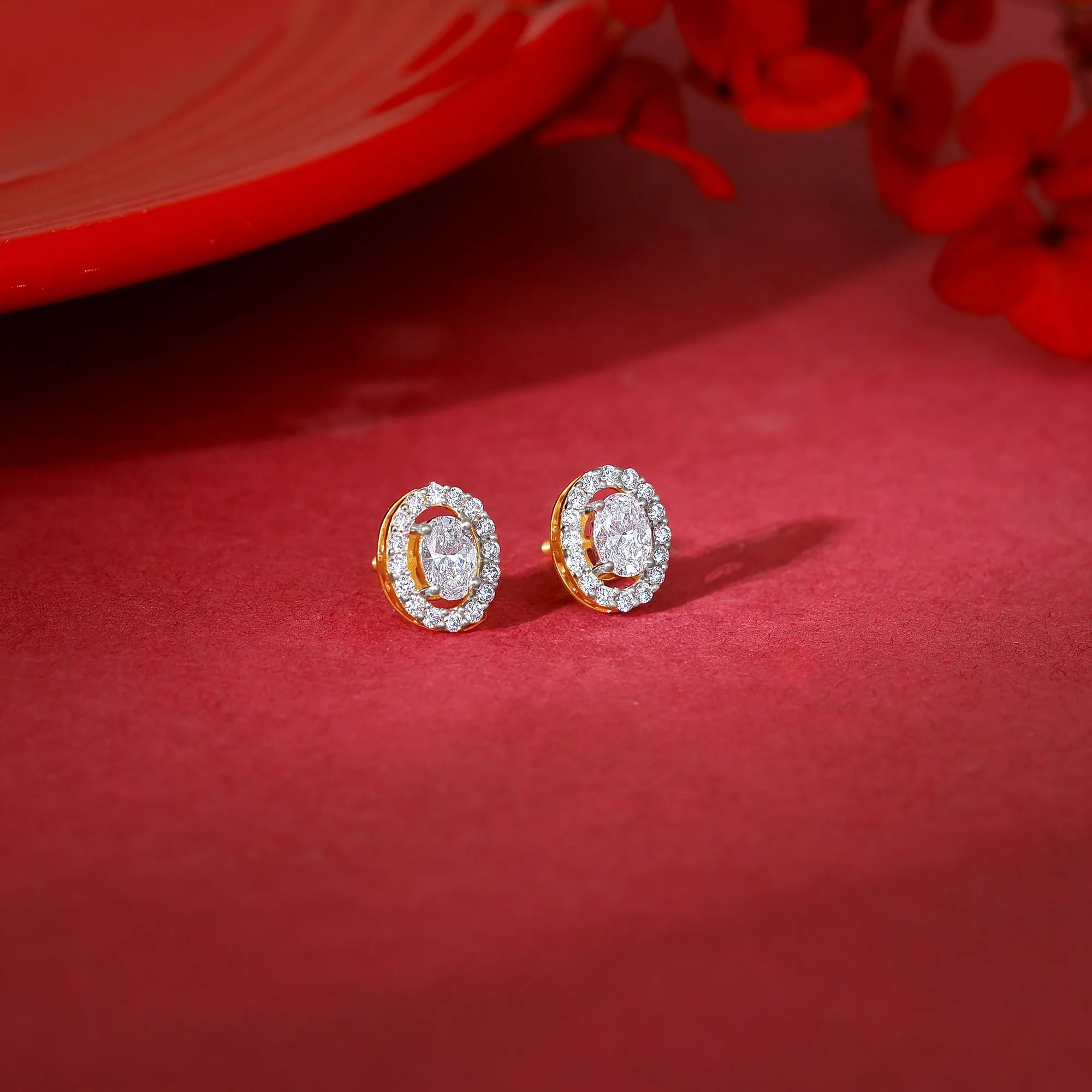 Gold Vesta Halo Solitaire Diamond Studs