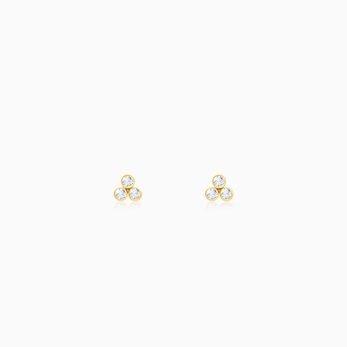 Golden Three-Stoned Stud  Earrings