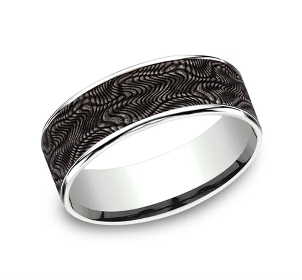 Gray Tantalum And 14K White Gold ??The Python?? Snakeskin Patterned 7.5mm Wedding Band