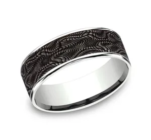 Gray Tantalum And 14K White Gold ??The Python?? Snakeskin Patterned 7.5mm Wedding Band
