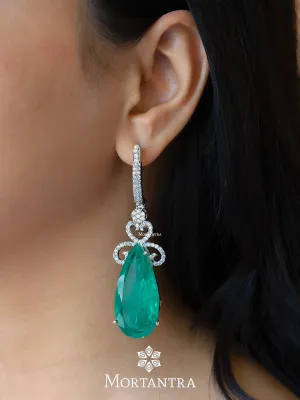 Green Color Silver Plated Faux Diamond Earrings - CZEAR463GR