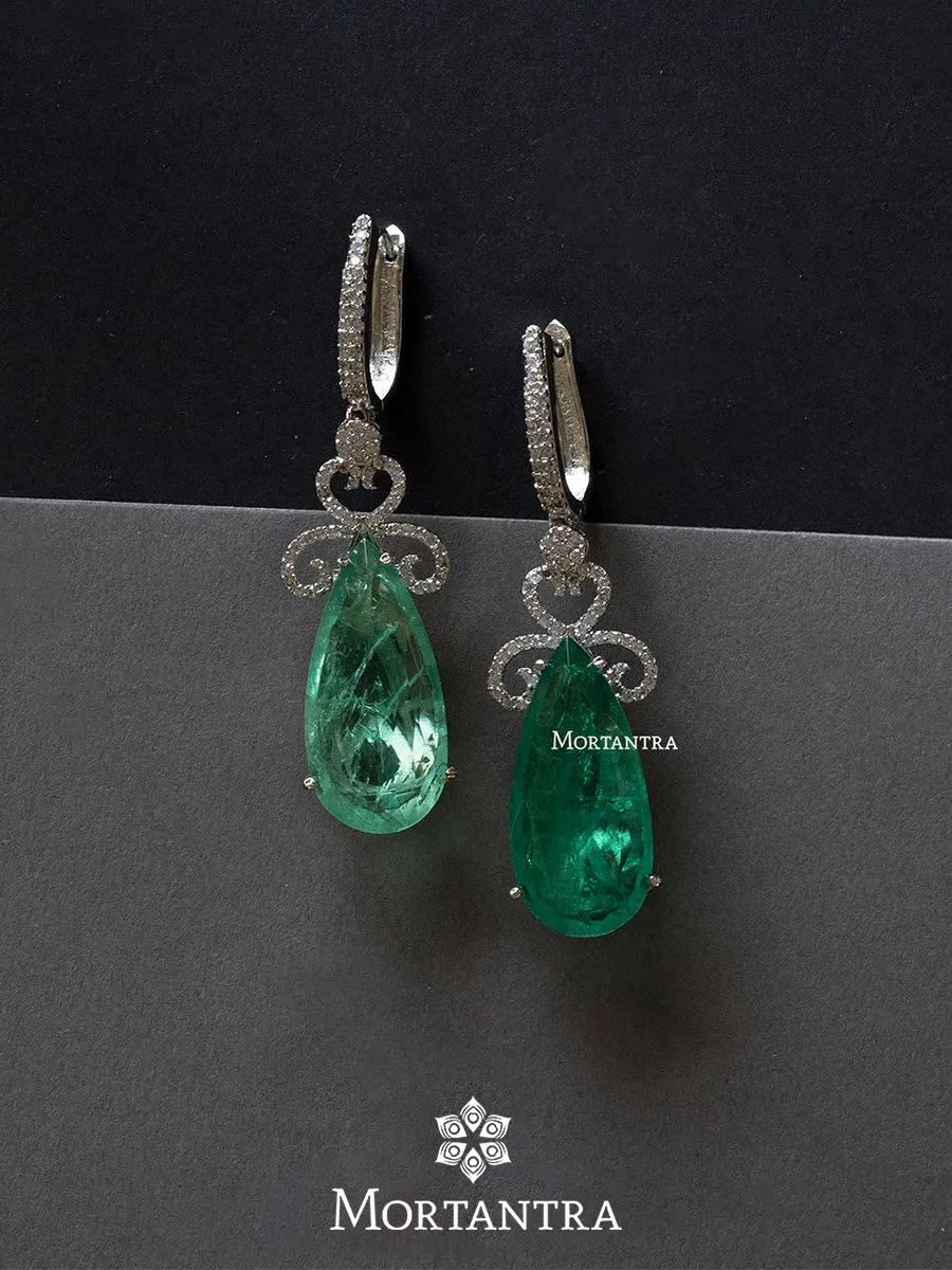 Green Color Silver Plated Faux Diamond Earrings - CZEAR463GR