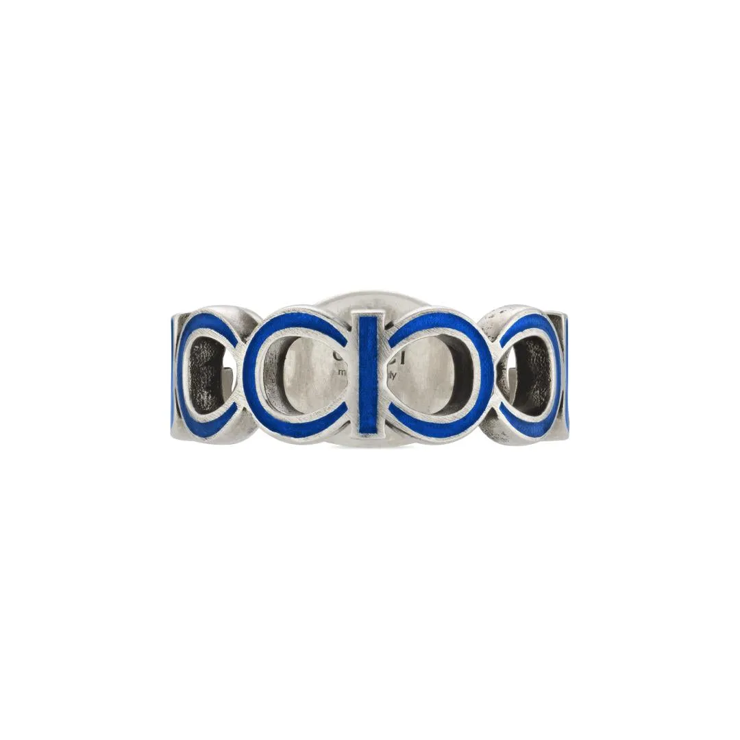 Gucci Interlocking Sterling Silver Blue Enamel Ring D