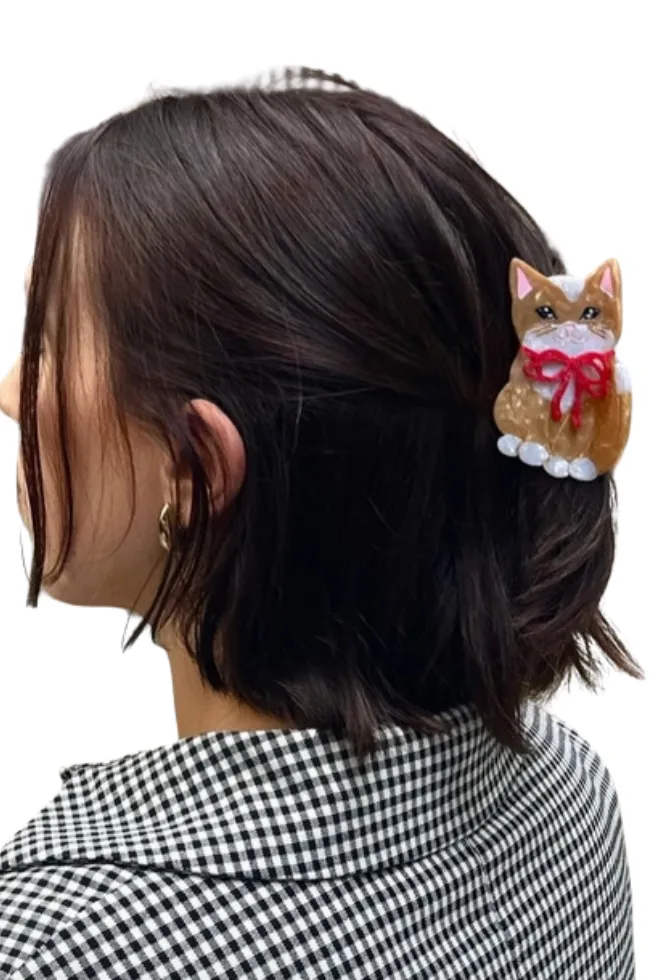 Hand-Painted Holiday Cat Claw Clip