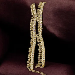 Hira Collections Traditional Gold Plated Mirror Stones Payal Anklets