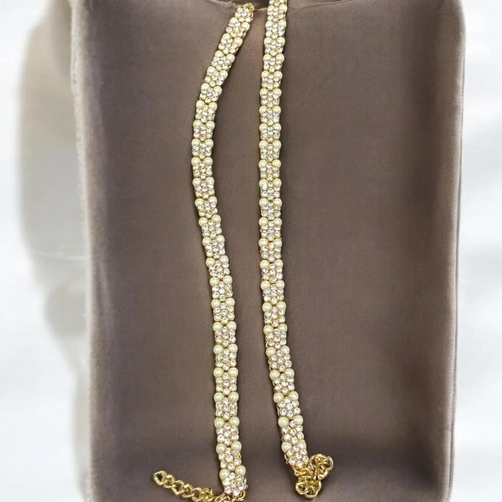 Hira Collections Traditional Gold Plated Pearls Austrian Stones Payal Anklets