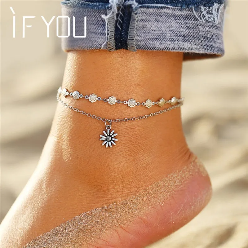 IF YOU Bohemia Sunflower Summer Beach Multilayer Anklets For Women BOHO Foot Chain Anklet Jewelry Bracelet On Leg 2019 New Trend