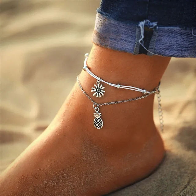 IF YOU Bohemia Sunflower Summer Beach Multilayer Anklets For Women BOHO Foot Chain Anklet Jewelry Bracelet On Leg 2019 New Trend