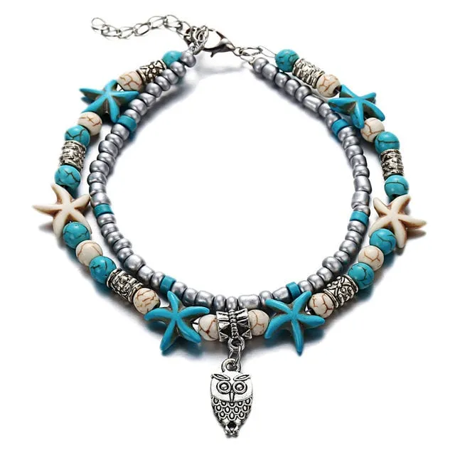 IF YOU Fashion Sea Turtles Imitation Pearls Starfish Charms Bracelets Anklets For Women Bohemian Summer Foot Chain Jewelry Gifts