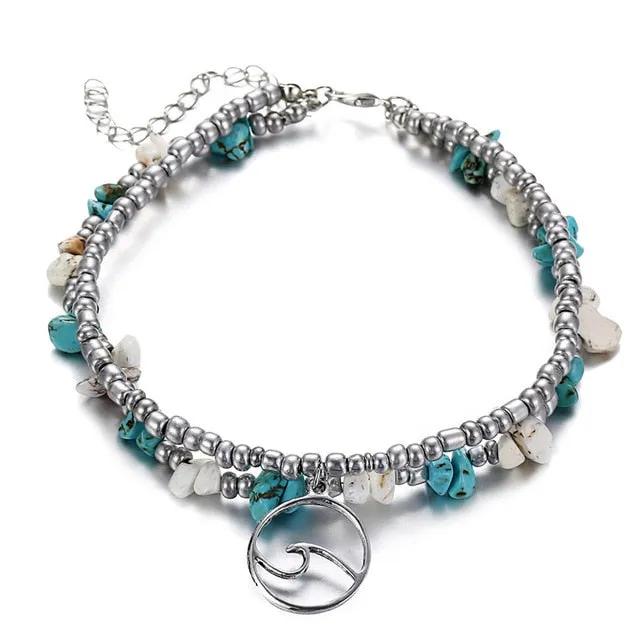 IF YOU Fashion Sea Turtles Imitation Pearls Starfish Charms Bracelets Anklets For Women Bohemian Summer Foot Chain Jewelry Gifts